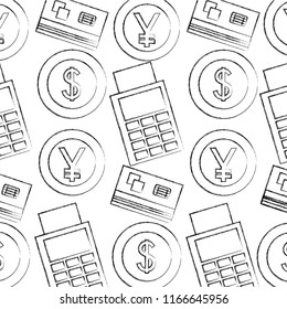 foreign exchange dataphone credit card coins pattern
