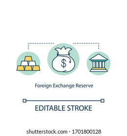 Foreign exchange reserve concept icon. National treasury, forex capital idea thin line illustration. Government cash and gold savings. Vector isolated outline RGB color drawing. Editable stroke