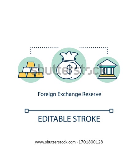Foreign exchange reserve concept icon. National treasury, forex capital idea thin line illustration. Government cash and gold savings. Vector isolated outline RGB color drawing. Editable stroke
