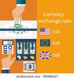  Foreign Exchange. Vector Illustration, Flat Design Style. Money In Hand.