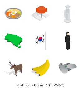 Foreign icons set. Isometric set of 9 foreign vector icons for web isolated on white background