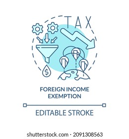 Foreign income exemption turquoise concept icon. Reducing taxes abstract idea thin line illustration. Isolated outline drawing. Editable stroke. Roboto-Medium, Myriad Pro-Bold fonts used