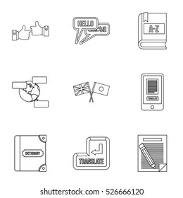 Foreign language icons set. Outline illustration of 9 foreign language vector icons for web