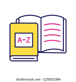 Foreign language learning books color icon. Language lesson. Student’s workbook. Educational materials and library. Isolated vector illustration