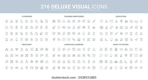 Foreign language learning, org chart line icons set. Online education and skill development, notes on clipboard, confirmation or reject to document thin black outline symbols vector illustration