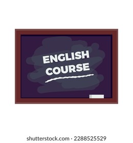 Foreign language learning program english course flat icon with chalk blackboard vector illustration