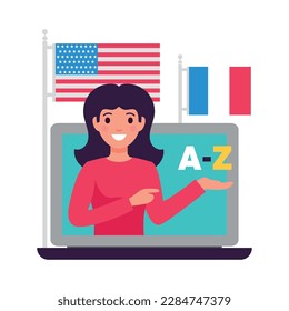 Foreign language learning programs tutors online course training center flat icon vector illustration