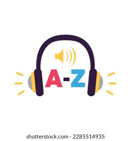 Foreign language learning programs tutors online course listening skills flat icon with headphones image vector illustration