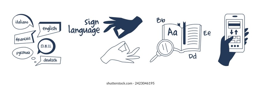 Foreign Language Learning and Study Line Element Vector Set