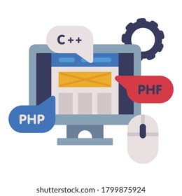 Foreign Language Lesson Concept, School Education, Online Training Course Flat Style Vector Illustration on White Background