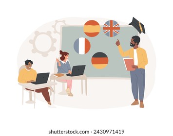 Taller de idiomas extranjeros concepto aislado ilustración vectorial. Grupo de aprendizaje de idiomas extranjeros, curso de hablantes nativos, traductor profesional, inglés fácil, concepto de vector de educación en línea.