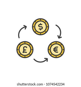 Foreign money currency exchange flat line colored icon.