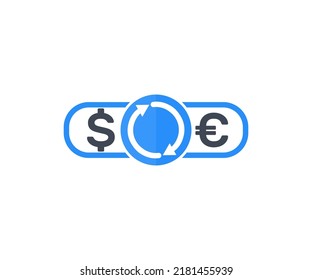 Foreign money currency swap logo design. Euro dollar cash exchange rate and trading change banking concept vector design and illustration.