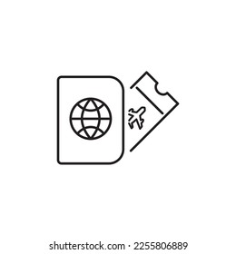 Foreign passport book line icon. Visa, ticket document, arrival. Customs house concept. Vacation travel business vector illustration citizenship, immigration international sign symbol