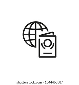 Foreign Passport Line Icon. Globe, Visa, Citizenship. Tourism Concept. Vector Illustration Can Be Used For Topics Like Travel, Vacation, Departure, Custom