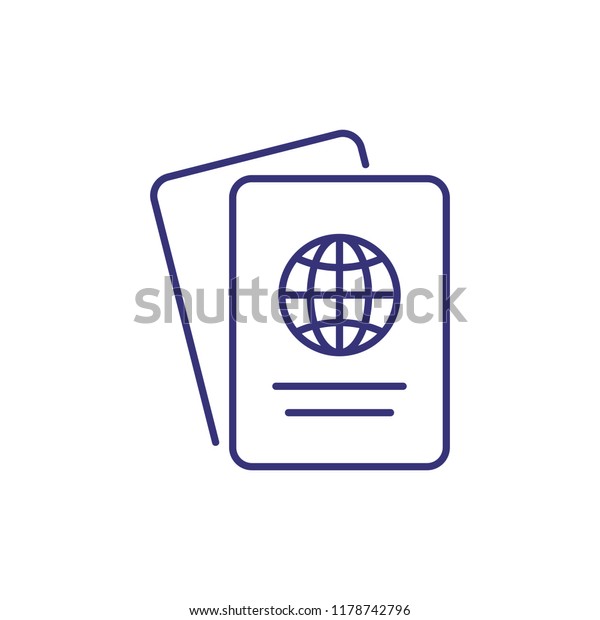 Foreign passport line icon. Visa,\
document, arrival. Customs house concept. Vector illustration can\
be used for topics like citizenship, immigration,\
travelling