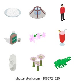Foreign place icons set. Isometric set of 9 foreign place vector icons for web isolated on white background