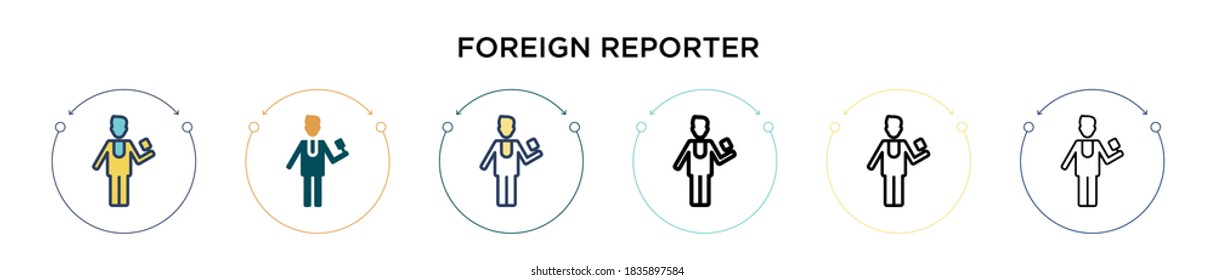 Foreign reporter icon in filled, thin line, outline and stroke style. Vector illustration of two colored and black foreign reporter vector icons designs can be used for mobile, ui, web