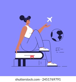 Foreign student learning in international high school. Concept of abroad study, global education, student exchange program, educational tourism. Vector illustration in flat design for web banner