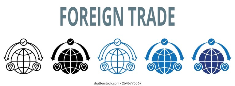 conjunto de ícones de comércio exterior. contém ícone, vetor, ilustração, comércio, saldo, estrangeiro, comércio, global, externo, relações