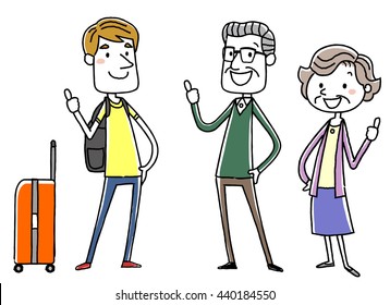 Foreign travelers and senior couple