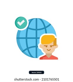Foreigner Friendly icon. Digital Nomad Icons Collection. Icons included consulting, revenue, business development, referrals, start-up, freelancing, community, etc. EPS10
