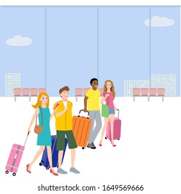 Foreigners walking at the airport