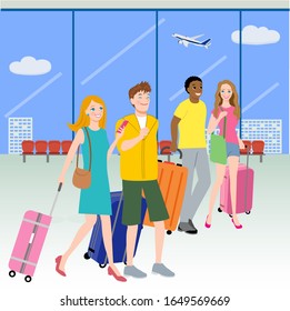 Foreigners walking at the airport