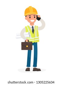 Foreman builder architect engineer character vector illustration isolated on white. Flat style.