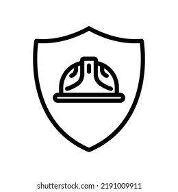 Foreman hard hat icon with shield. icon related to construction, job security, labor day. Line icon style. Simple design editable