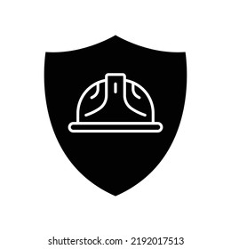 Foreman hard hat icon with shield. icon related to construction, job security, labor day. Glyph icon style, solid. Simple design editable