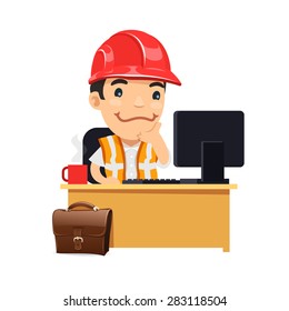 Foreman at his Desk. Isolated on white background.