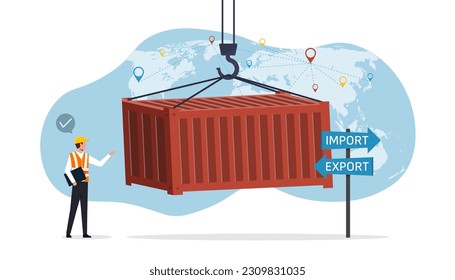 Capitán con el buque de carga de contenedores industriales. concepto de importación, exportación y logística, carga de contenedores de control de trabajadores para entrega internacional. Cadena de suministro de logística comercial