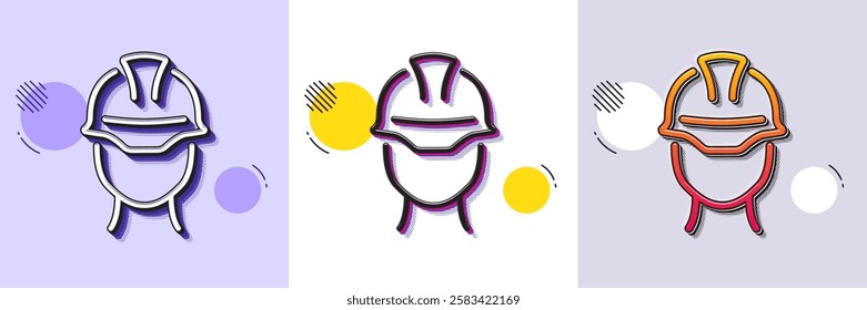 Foreman line icon. Halftone dotted pattern. Gradient icon with grain shadow. Engineer or architect sign. Construction helmet symbol. Line foreman icon. Various designs. Vector