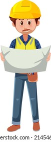 Foreman looking at blueprint illustration