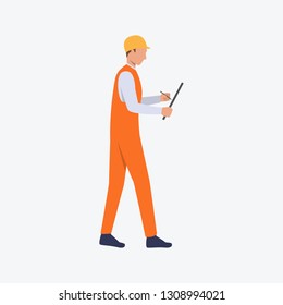 Foreman with pen and paper flat icon. Contractor, builder, leader. Labor concept. Can be used for topics like construction site, building, engineering, home repair