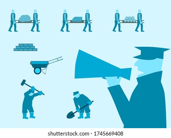 Foreman speaking megaphone at construction site