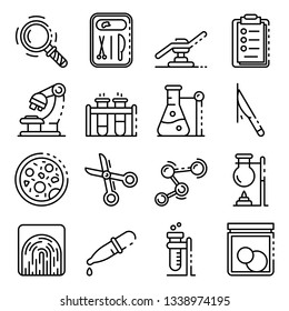 Forensic Laboratory Icons Set. Outline Set Of Forensic Laboratory Vector Icons For Web Design Isolated On White Background