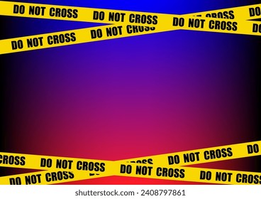 Forensic science concept. Yellow stripe police line with text do not cross on red and blue background with copy space. Warning, Under Construction.
