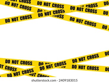 Forensic science concept. Yellow stripe police line with text do not cross on white background with copy space. Warning, Under Construction.
