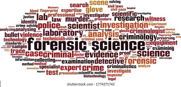 Forensic science word cloud concept. Collage made of words about forensic science. Vector illustration 