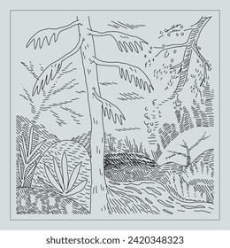forenst hand drawn illustration, freehand style.