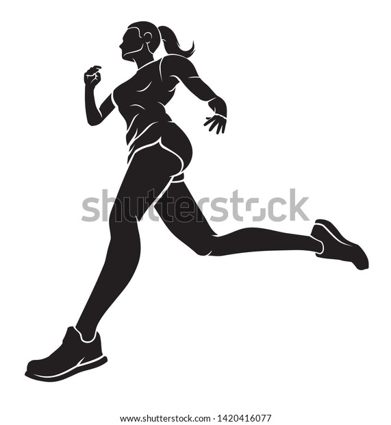 Foreshortening Female Jogging Silhouette Stock Vector (Royalty Free ...