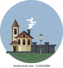 The foreside of cartoon house is made for different areas of usage. The light and shadow make the volume of the illustration. 