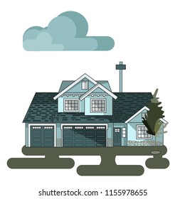 The foreside of cartoon house is made for different areas of usage. The light and shadow make the volume of the illustration.
