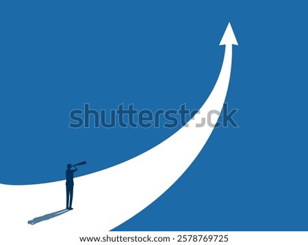 Foresight, Businessman looking at telescope on graph growing