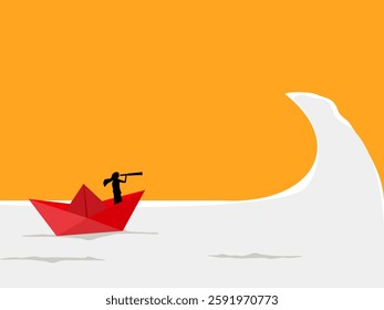 Foresight, Vision, Woman looking at telescope on sea waves