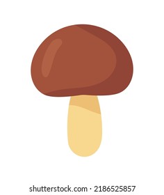 Foresr brown mushroom illustration isolated on white background in flat cartoon style. Forest food concept