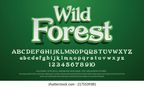 Forest 3d style editable text effects with different alphabets and numbers