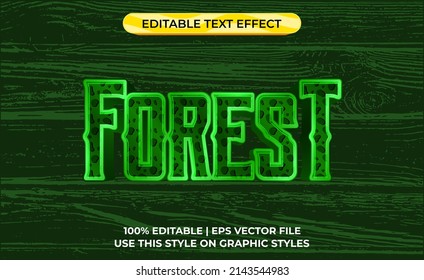 forest 3d text effect with green jugle theme. typography template for explore the forest game or film.